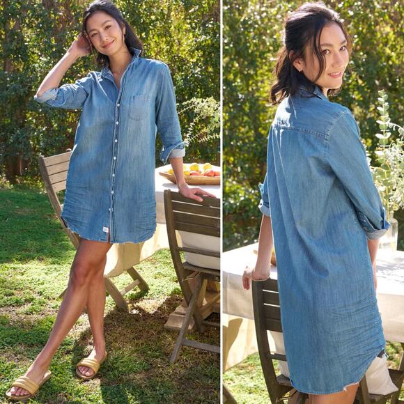 Frank and Eileen Mary Classic Shirtdress Famous Denim Distressed Wash Size L - Picture 2 of 10